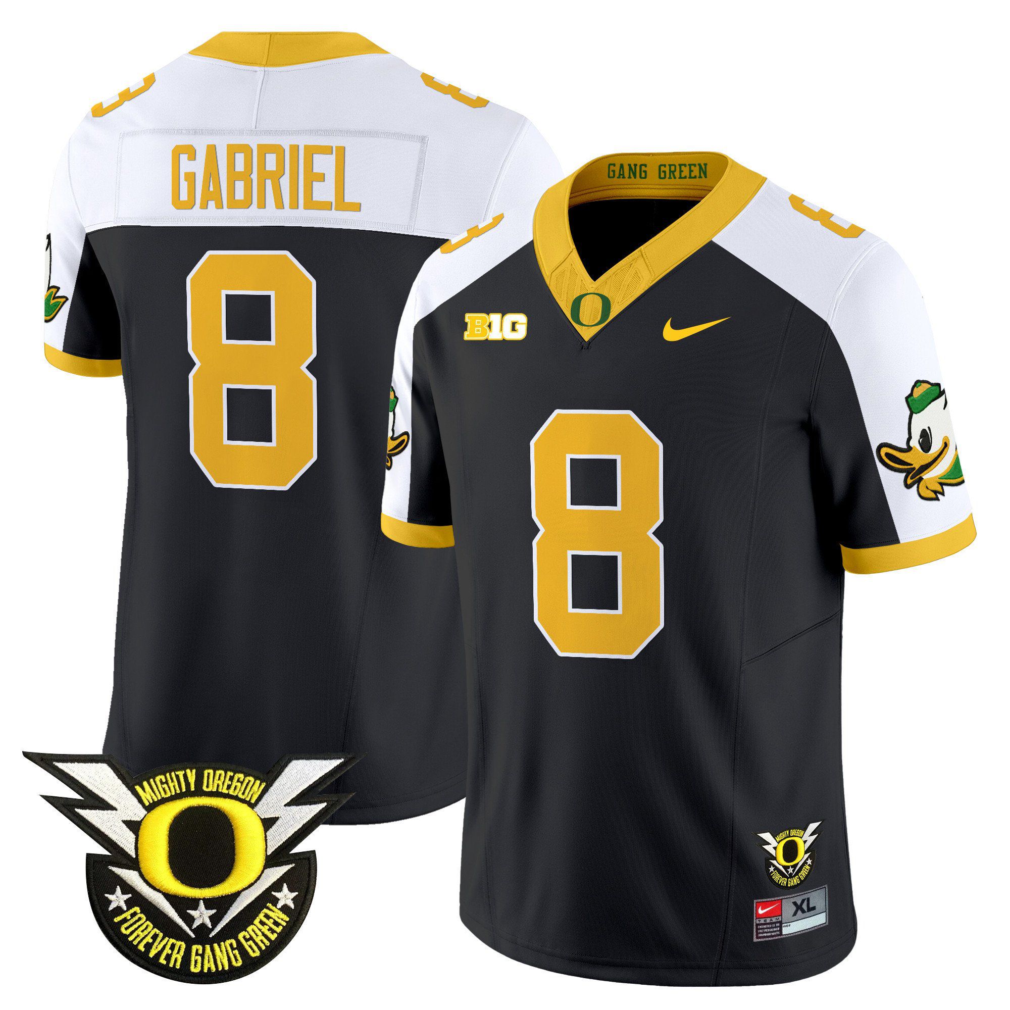 Men Oregon Ducks #8 Gabriel Black 2024 Nike Forever Gang Green & BIG Patch Vapor Limited NCAA Jersey style 1